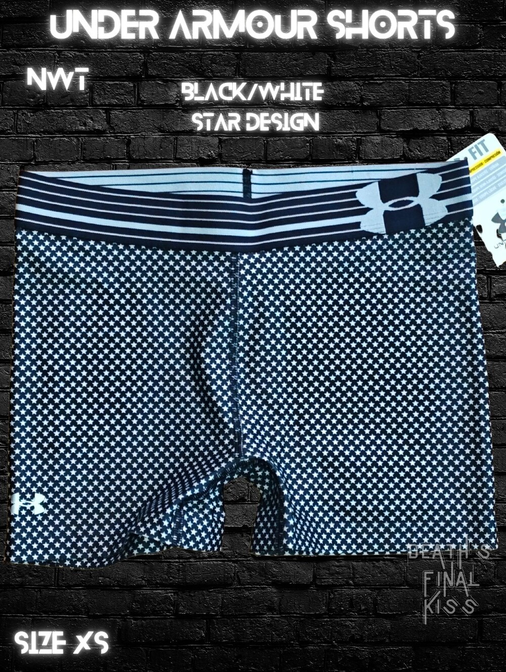 Under Armour Black White Stars Athletic Booty Shorts Roller Derby Gymnastics XS